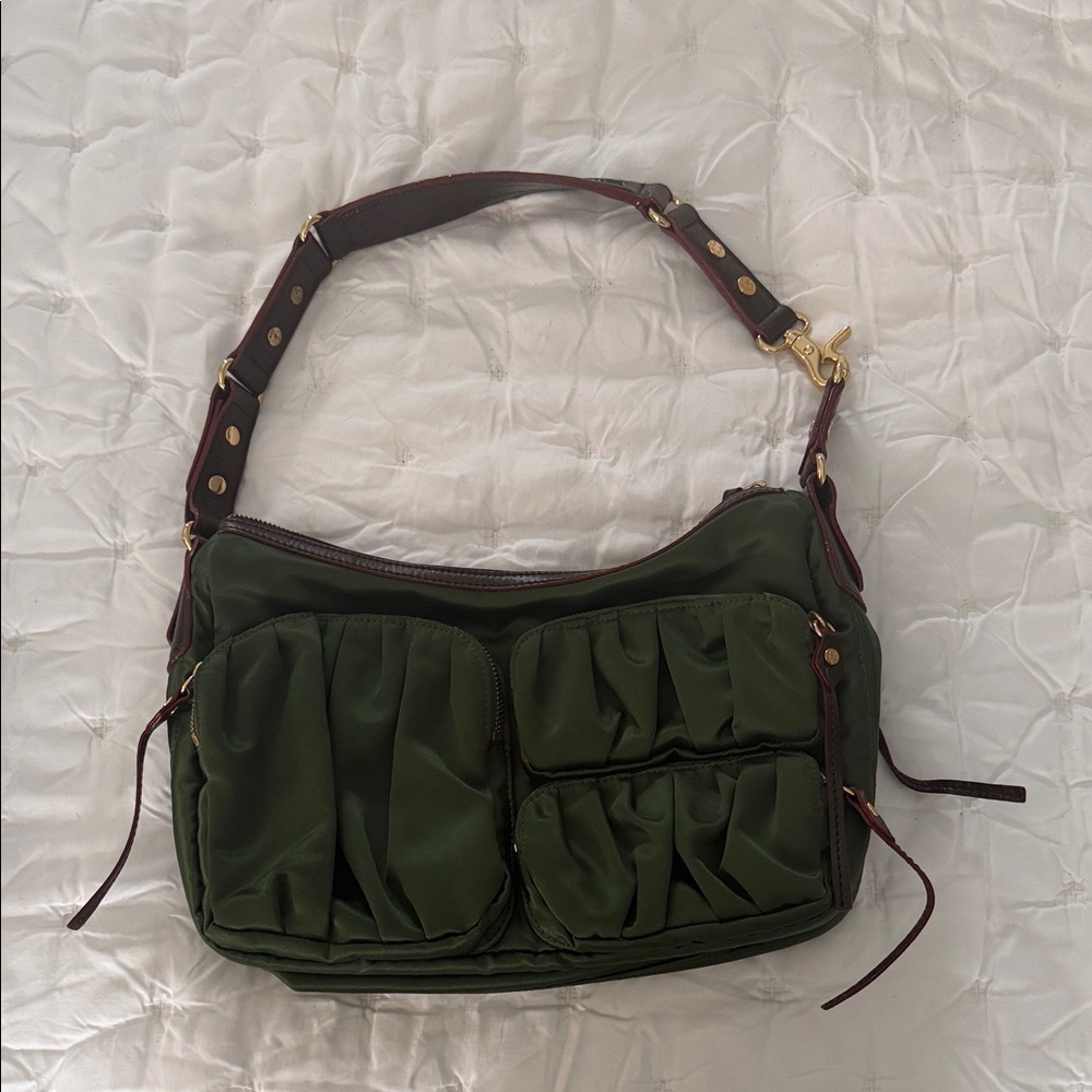 MZ Wallace Olive Shoulder Bag with Brown Accents